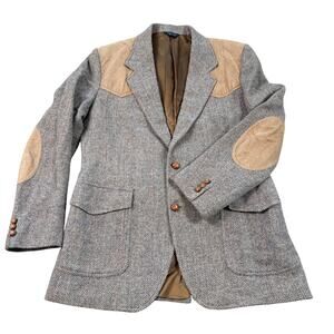 Vtg 70s Pendleton Western Jacket Coat Men's Herringbone Wool Suede Elbow Patches